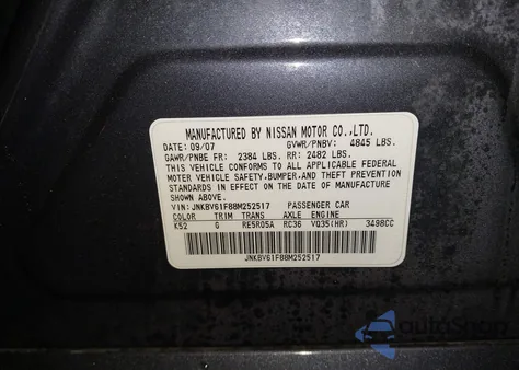 2008 Infiniti G35X из США, поврежденный, VIN JNKBV61F88M252517